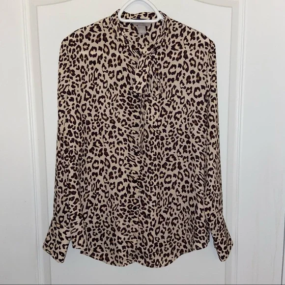 H&M Tops Leopard Print Buttonup With Ties Blouse Poshmark
